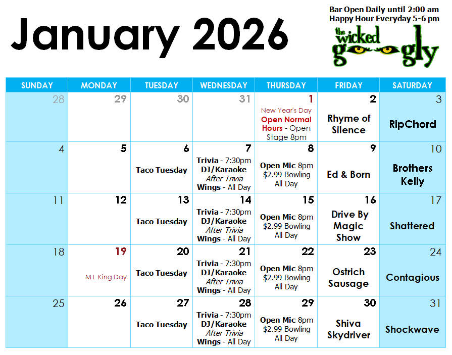 September 2025 activity/entertainment schedule