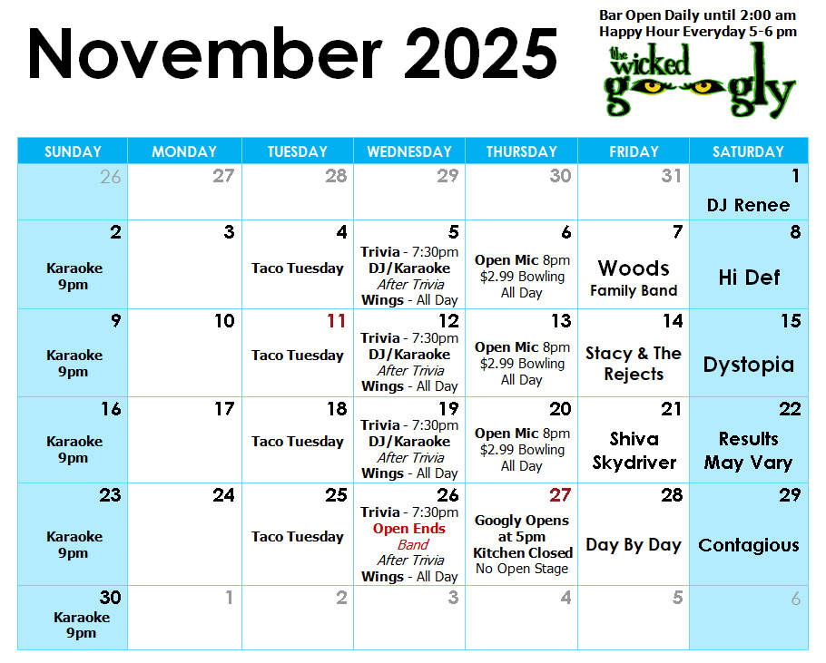 September 2025 activity/entertainment schedule
