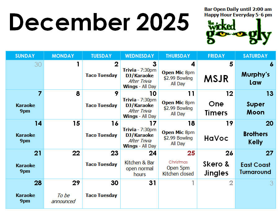 September 2025 activity/entertainment schedule