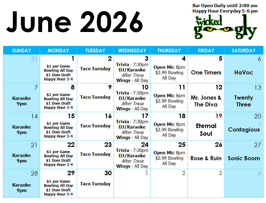 September 2025 activity/entertainment schedule